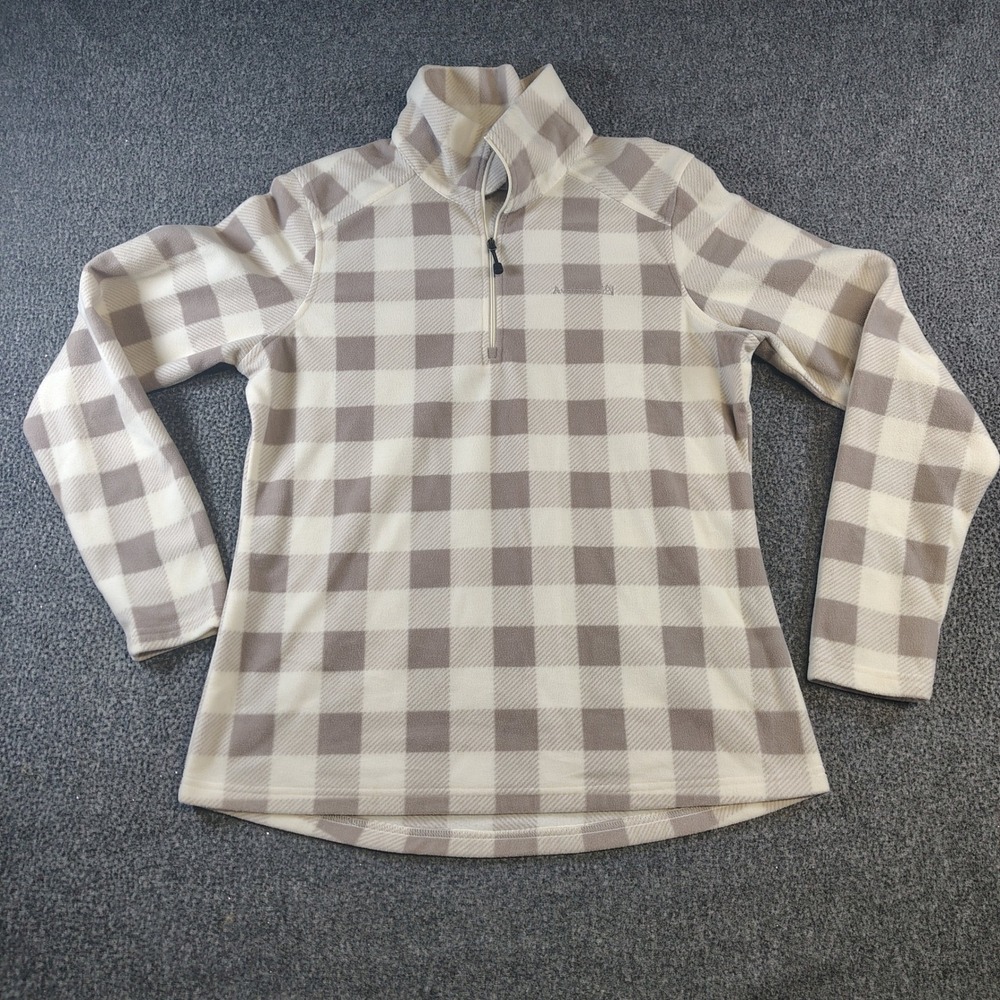 Avalanche Fleece Pullover Women Large Tan Plaid Quarter Zip Mock Neck Sweater